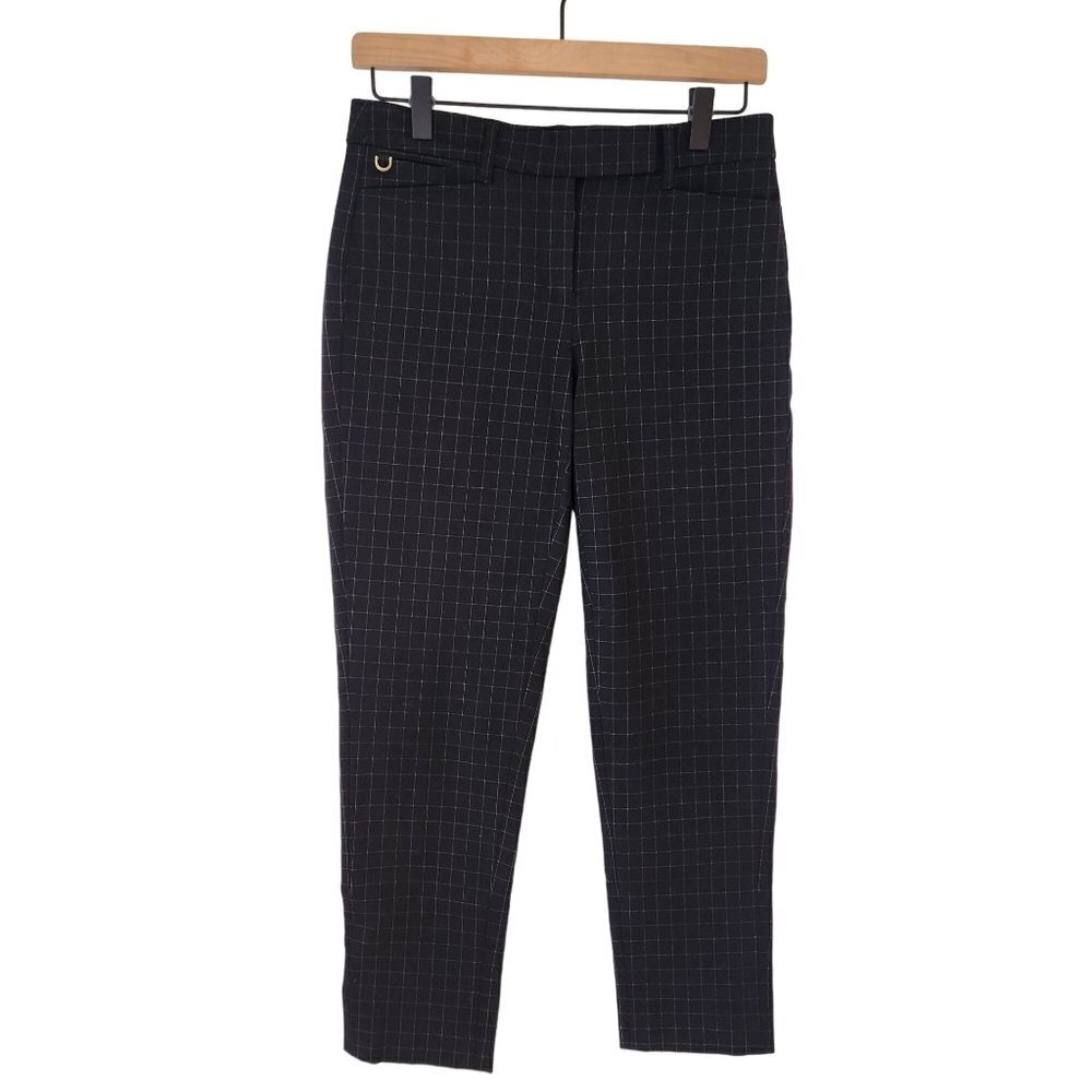 White House Black Market WHBM The Slim Ankle Checked Black Trouser Pants 0